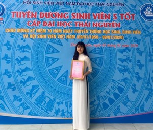 Đoàn viên Mã Thị Kiều Trinh - Liên chi đoàn khoa Nông học vinh dự nhận danh hiệu sinh viên 5 tốt cấp Đại học Thái Nguyên và cấp tỉnh Thái Nguyên